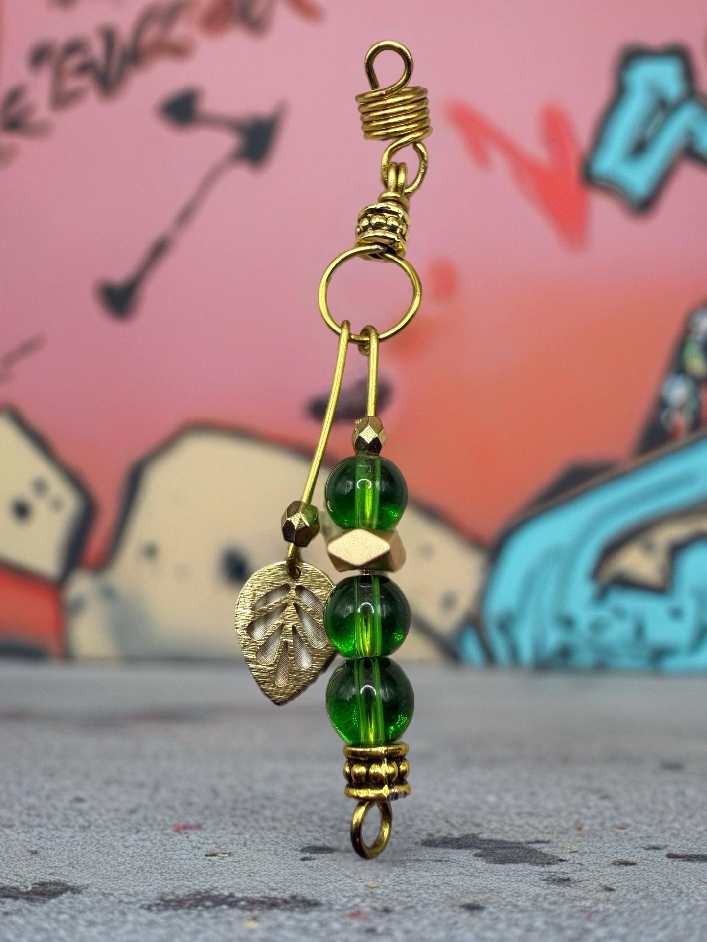Handmade Beaded Loc Jewelry | Gold Leaf Charm, Afro Boho