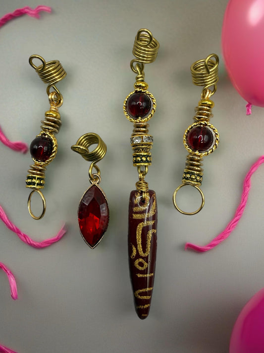 Afrocentric Loc Jewelry Set | Wire Wrapped Hair Charms, Gemstone Accents