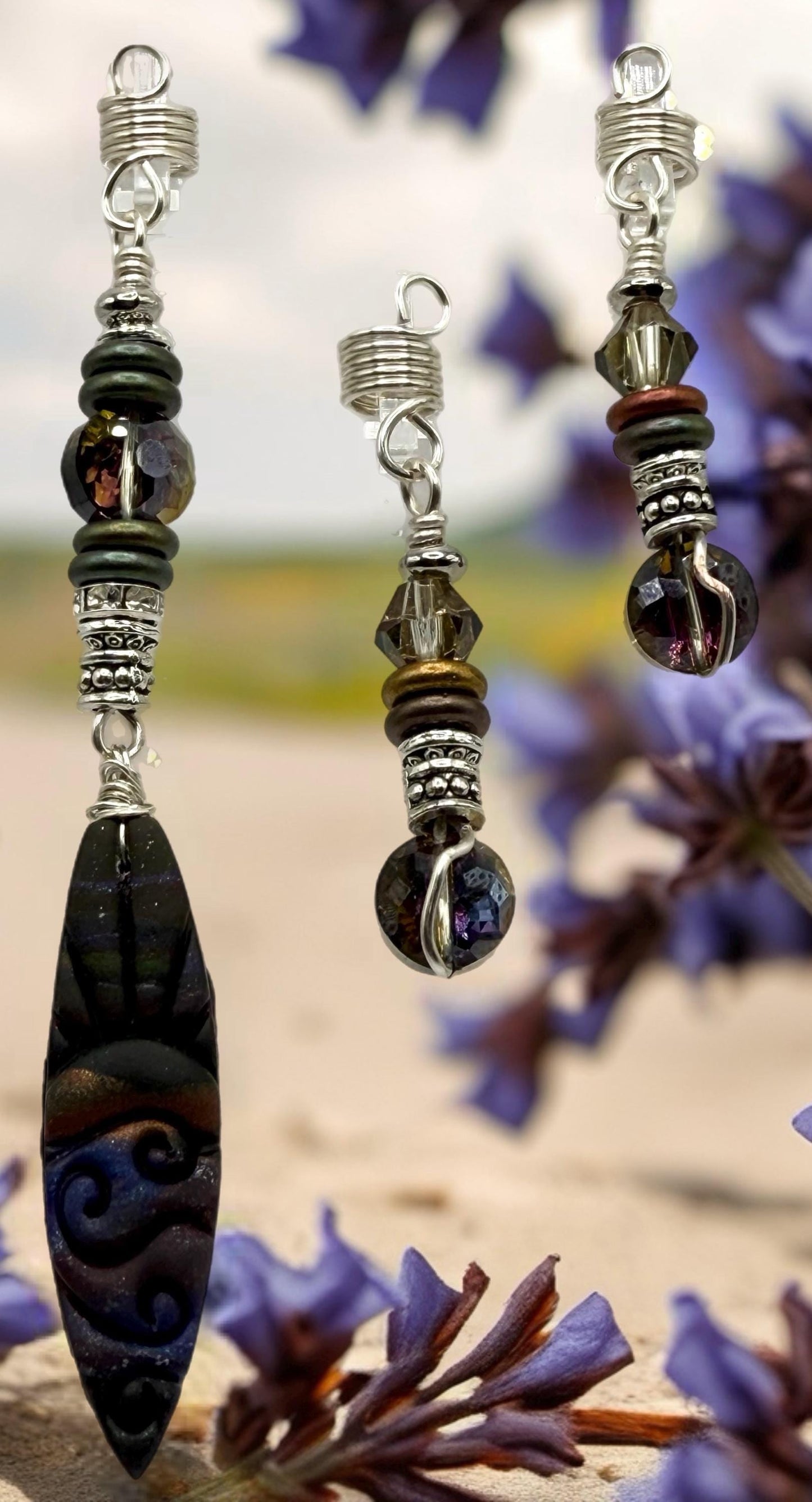 RoyalAura | Loc Jewelry Adornment Set - Jewel-Toned Glass, Gold Wire, Polymer Charm, Braided Wear