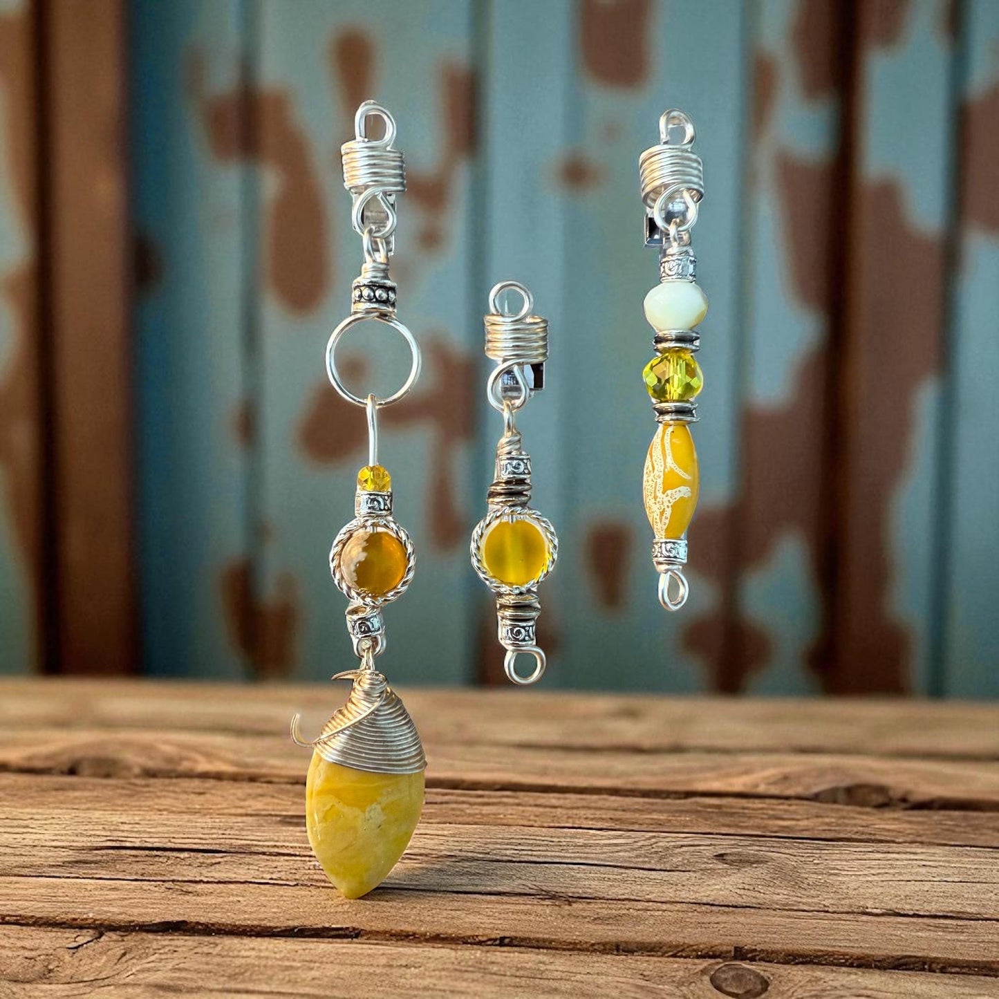 Golden Glow Loc Jewelry Set: Handmade Stone & Crystal Hair Charms