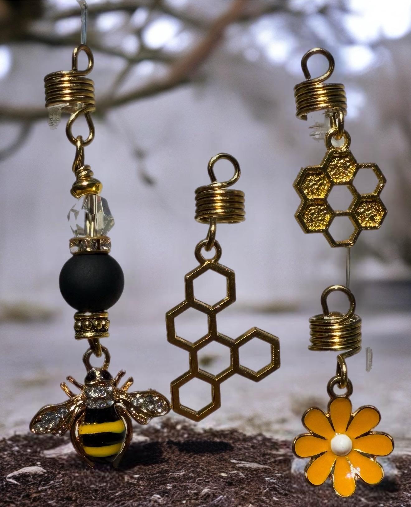 Designs by Cyere – “Bee-You-tiful Blossoms” Loc & Braid Jewelry Set
